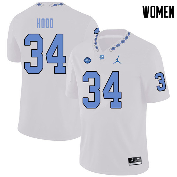 Jordan Brand Women #34 Elijah Hood North Carolina Tar Heels College Football Jerseys Sale-White - Click Image to Close